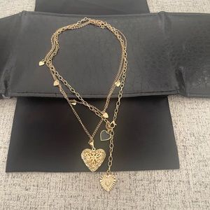 Gold Tone Layered Heart Necklace - Two Pieces. NWT